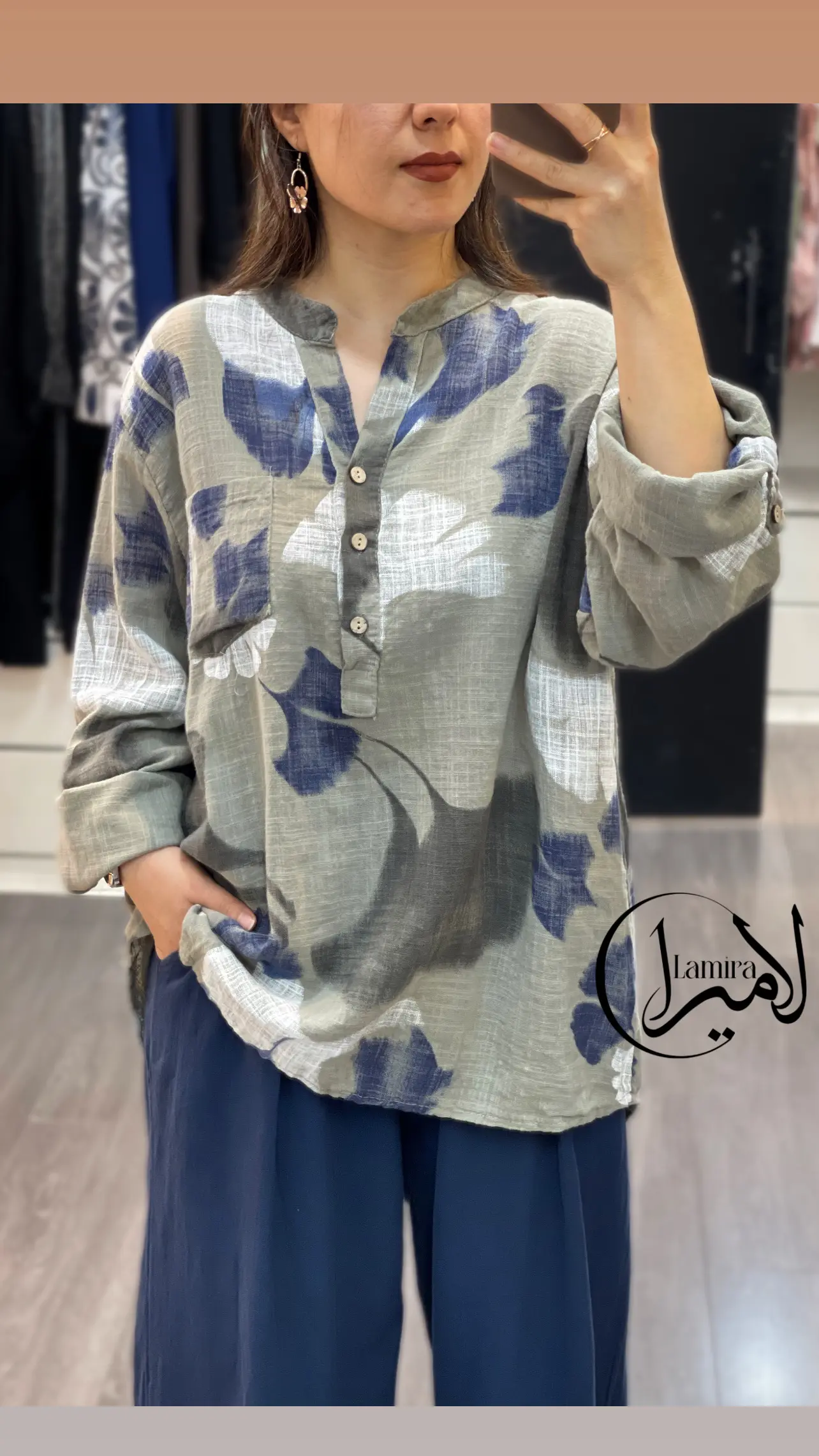شومیز لینن ایتالیایی سه دکمه طرح موج